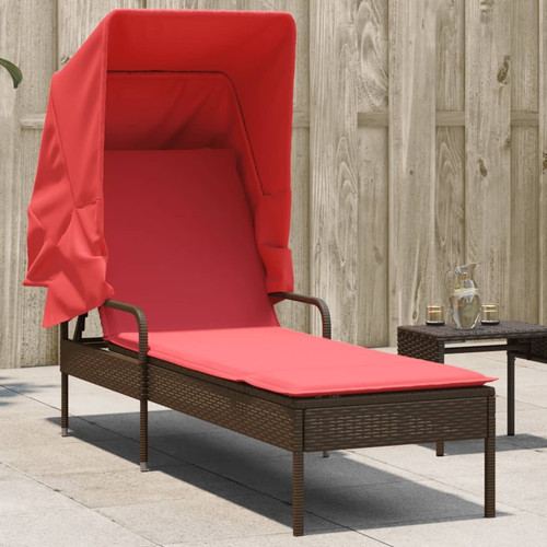 Sun lounger with canopy - sun, brown